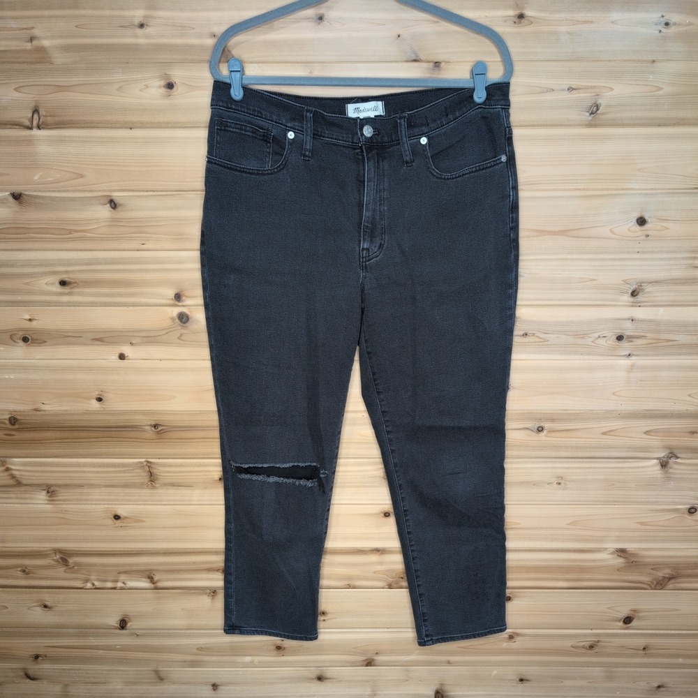 Madwell The Girljean Black Distressed High Rise Straight‎ Leg Jeans Size 30